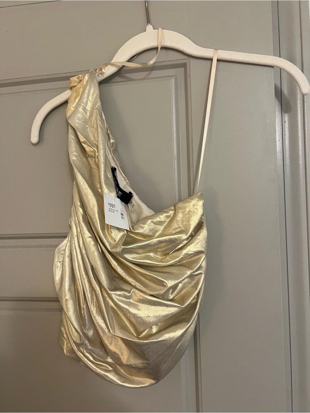 Gold Draped Satin Cowl Neck Slip - Unbranded
